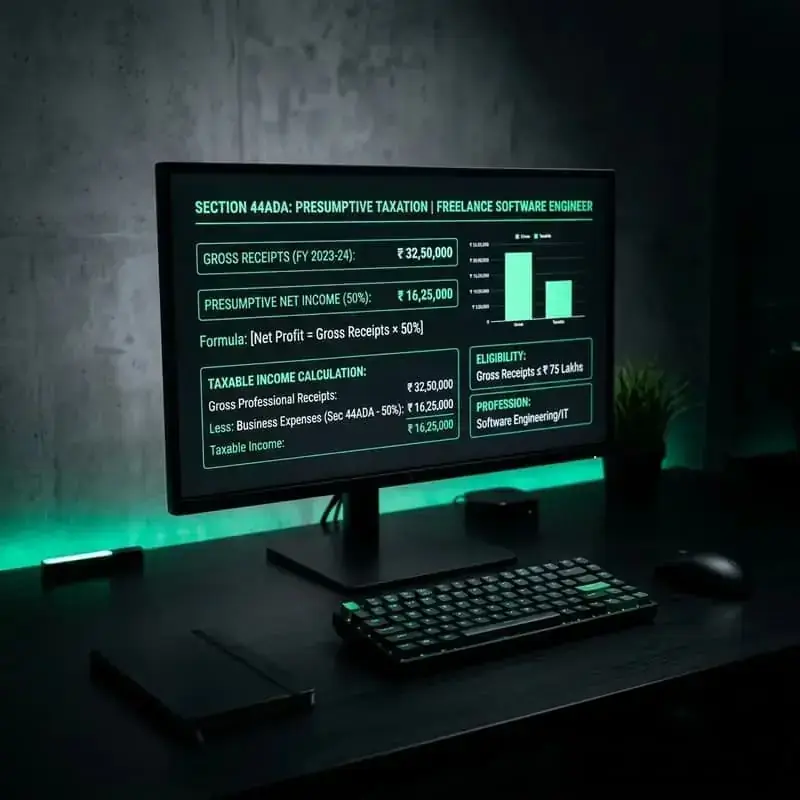 Laptop screen showing presumptive taxation calculations