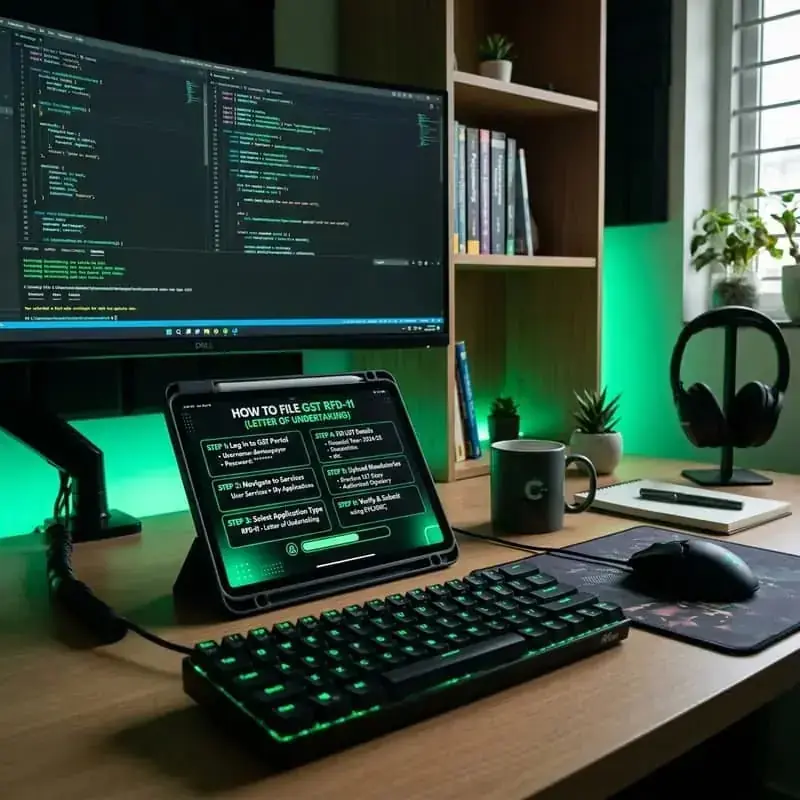 Sleek monitor displaying the GST Portal RFD-11 filing screen