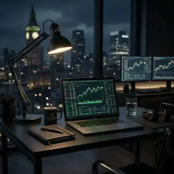 Financial graphs on screen displaying business revenue logs vs profit margins